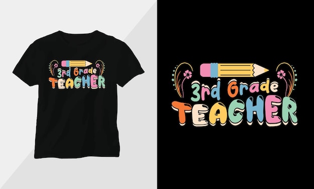 Vecteur wavy retro groovy tshirt design citations avec un professeur de 3e année design graphique vectoriel