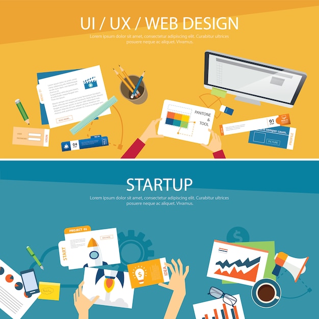 Web design et design plat de démarrage concept