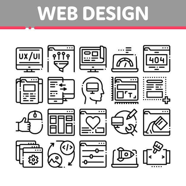 Web Design Development Collection Icons Set Vector