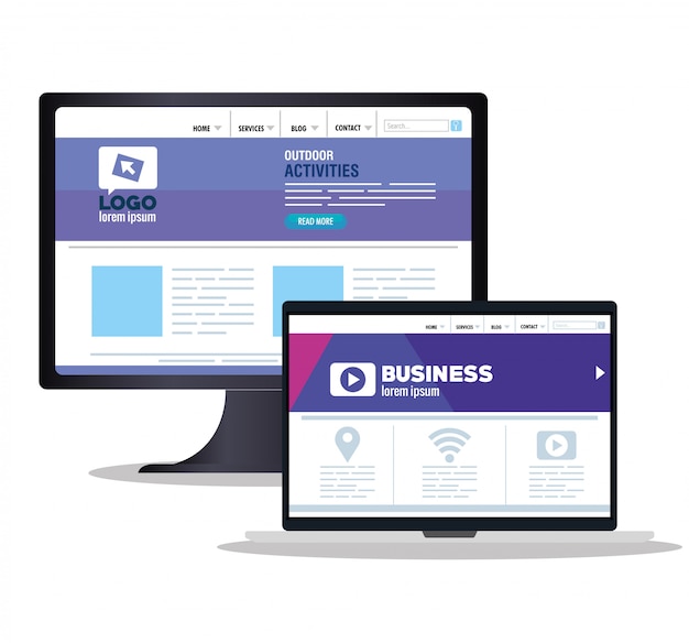 Web réactif, développement de site Web concept sur ordinateur de bureau et tablette