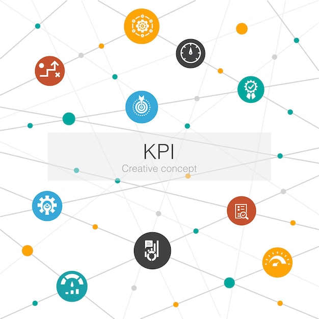 Web tendance KPI avec des icônes simples Contient des éléments tels que l'indicateur d'objectif d'optimisation
