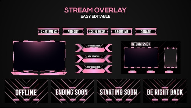 Vecteur la webcam de flux de jeu en direct rosâtre alerte la conception d'éléments d'arrière-plan