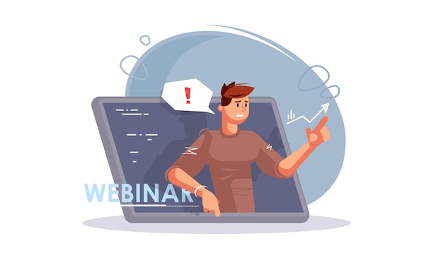 Webinaire En Ligne Ou Séminaire Avec Illustration De Vecteur Plat Garçon Dessin Animé