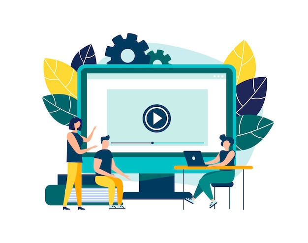 Webinaire pédagogique. Public numérique, cours en ligne. Le concept d'éducation moderne avec un professeur personnel. Illustration vectorielle pour le modèle de page de destination.