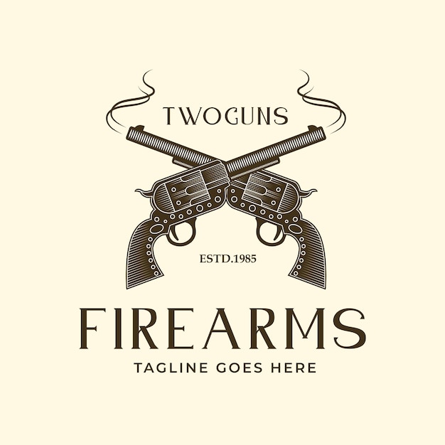 Vecteur western crossed gun cowboy gun silhouette revolver dans un style rétro vintage