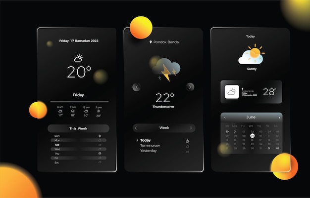 Wheater UI Apps Concept dans le style glassmorphisme