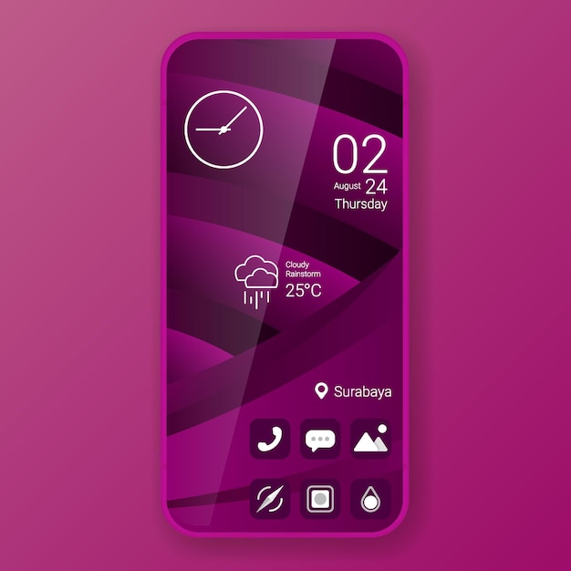 Widget d'interface utilisateur de smartphone réaliste design de thème élégant violet