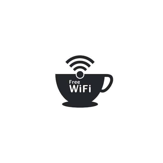 Wifi gratuit avec vecteur d'icône logo tasse à café