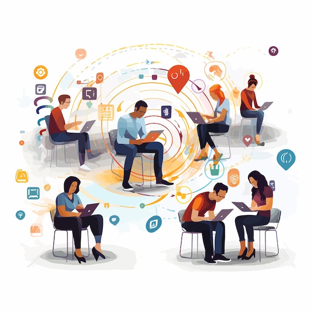 Vecteur wifi_theme_with_people_working_together_vector