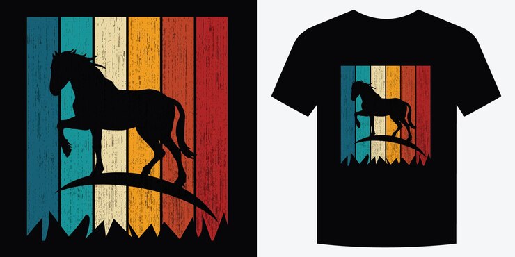 Vecteur wild horse retro vintage t-shirt design illustration vectorielle de fond t-shirt à la mode