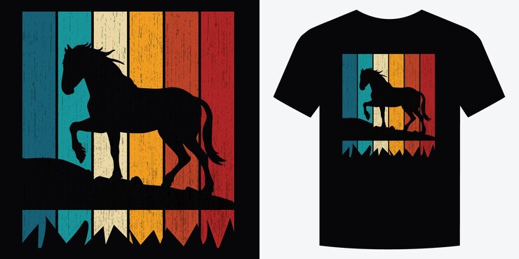 Vecteur wild horse retro vintage t-shirt design illustration vectorielle de fond t-shirt à la mode