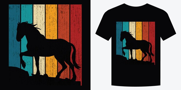 Vecteur wild horse retro vintage t-shirt design illustration vectorielle de fond t-shirt à la mode