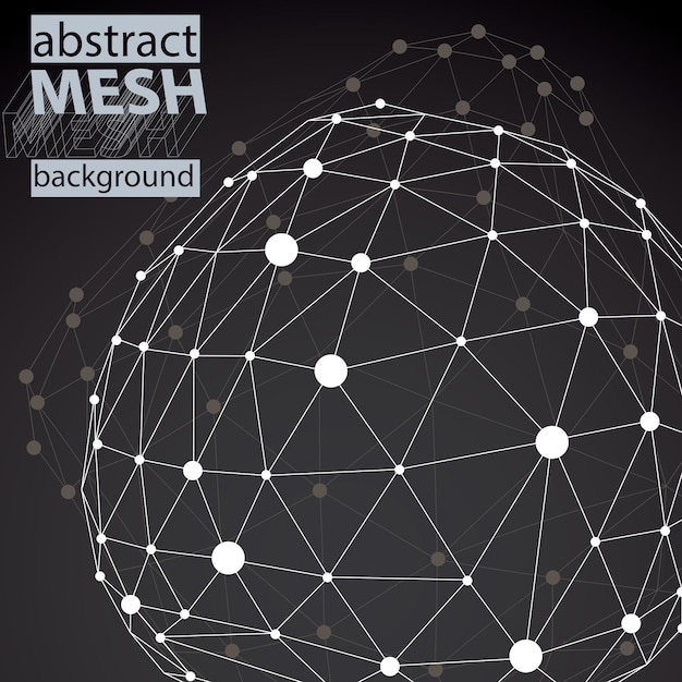 Vecteur wireframe abstrait en noir et blanc avec des lignes d'illustration 3d vectorielle numérique eps8 treillis fond technologique en désordre