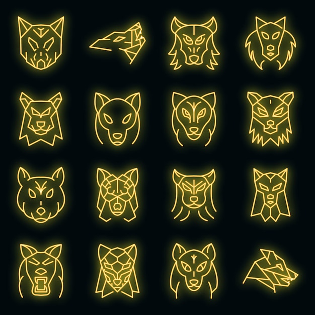 Wolf Icons Set Vector Néon