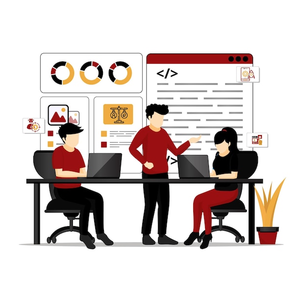 Workflow de codage d'illustration de l'équipe de développement du site Web