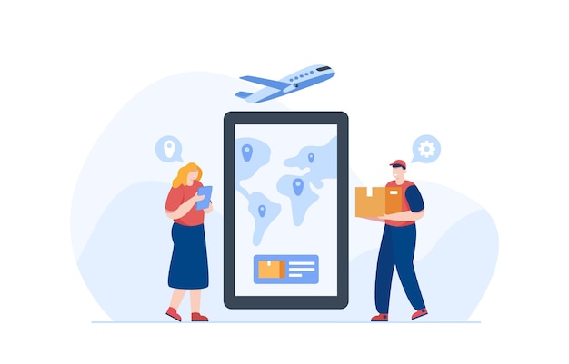 Worldwide Parcel Services Suivre Les Colis Sur Smartphone Illustration Vectorielle