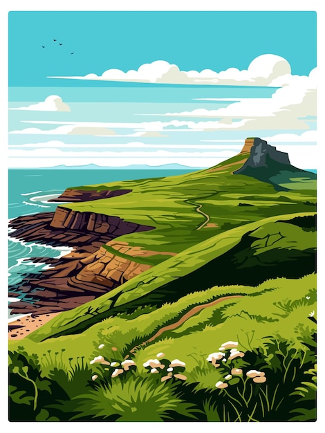 Worms Head Royaume-uni Affiche De Voyage Vintage Souvenir Carte Postale Peinture De Portrait Illustration Wpa