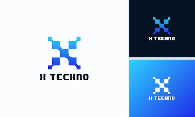 X Tech Logo conçoit le vecteur de concept, modèle de conception de logo initial Pixel X