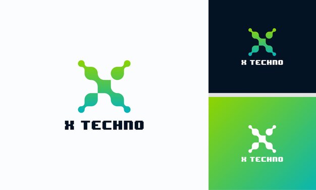 X Tech Logo conçoit le vecteur de concept, modèle de conception de logo initial Pixel X