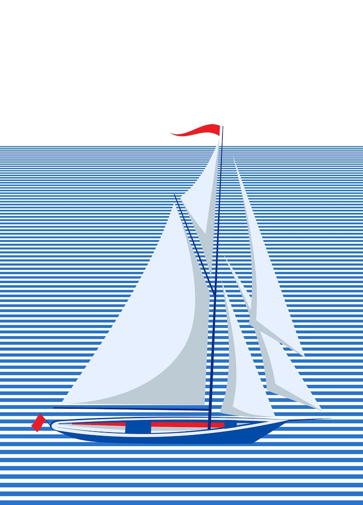 Vecteur yacht avec voiles voiles sur la mer illustration vectorielle dessin
