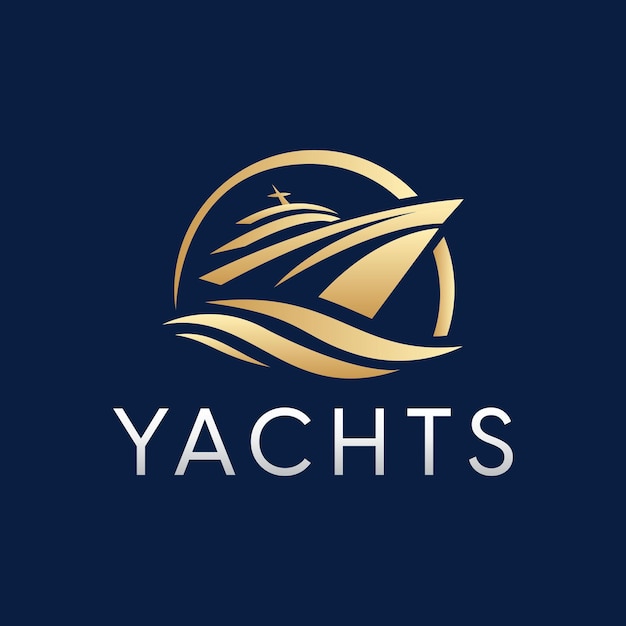 Vecteur des yachts d'or de luxe modernes avec le logo circle sun et wave
