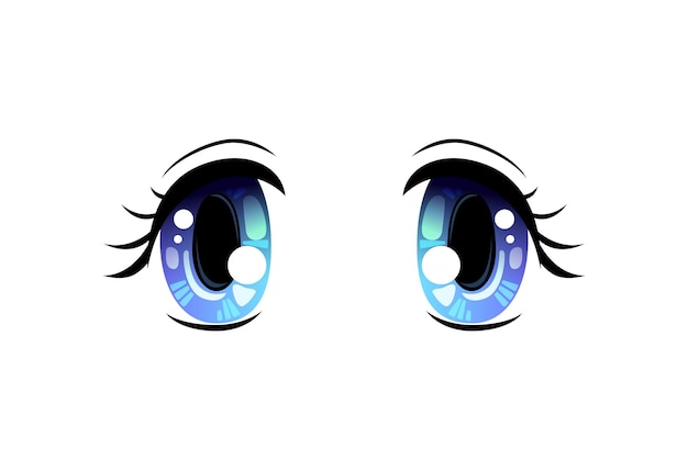 Vecteur yeux brillants bleus beaux yeux avec des reflets lumineux manga style japonais illustration vectorielle sur fond blanc