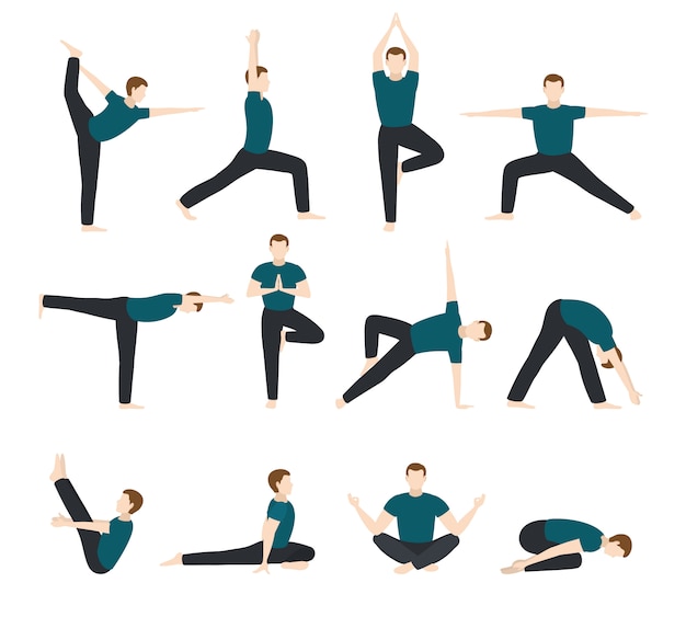 Yoga Homme Vecteur Hommes Yogi Caractère Formation Flexible Exercice Pose Illustration