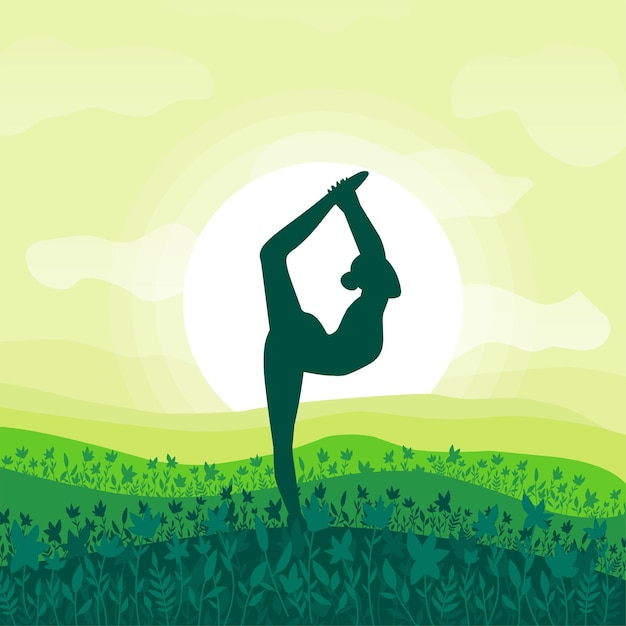 Vecteur yoga méditation sports gymnastique fitness relaxation illustration vectorielle de poses de yoga dans la nature