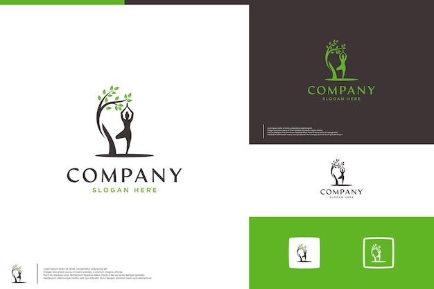 Vecteur yoga nature logo branche d'arbre détente vecteur de conception du logo