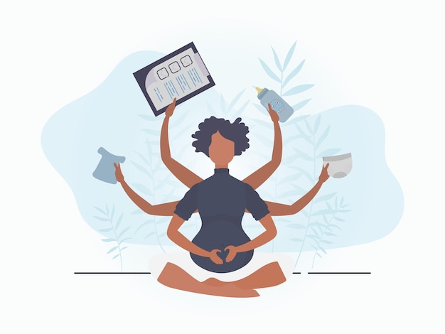Vecteur yoga pour femmes enceintes yoga et sports pour femmes enceintes carte postale ou affiche aux couleurs douces pour vous illustration vectorielle en style dessin animé