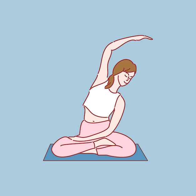 Yoga, Relaxation, Méditation, Concept. Jeune Femme Pratiquant Le Yoga. Illustration Vectorielle De Style Dessiné à La Main