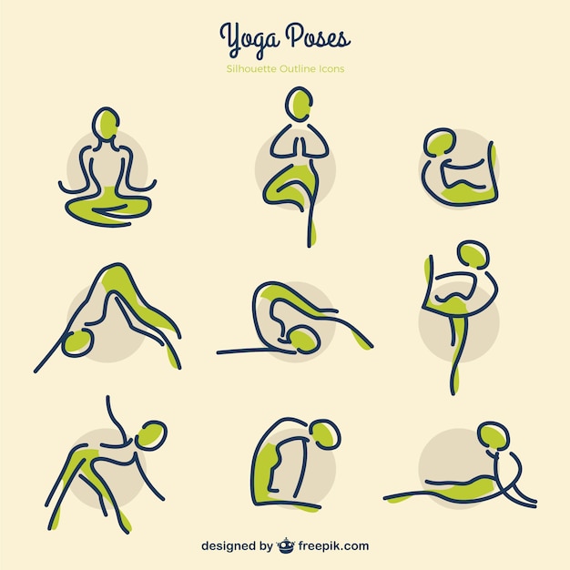 Yoga Sketches Pose Avec Des Détails Verts