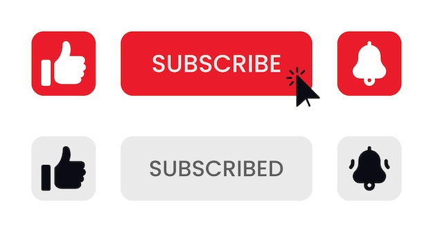 Vecteur youtube icons set souscrivez-vous au bouton souscrits avec la cloche le pouce vers le haut signaler les symboles de la cloche