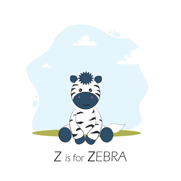 Vecteur z est pour zebra letter z et un joli personnage de zèbre de dessin animé alphabet anglais pour enfants