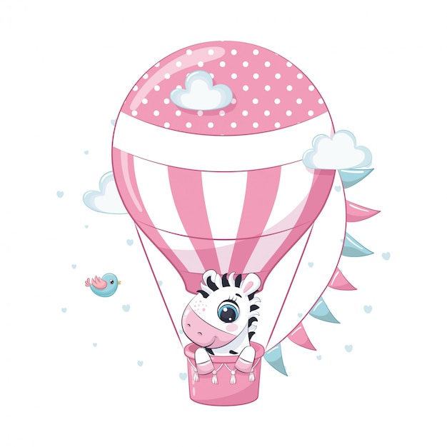 Zèbre Bébé Mignon Sur Une Montgolfière. Illustration