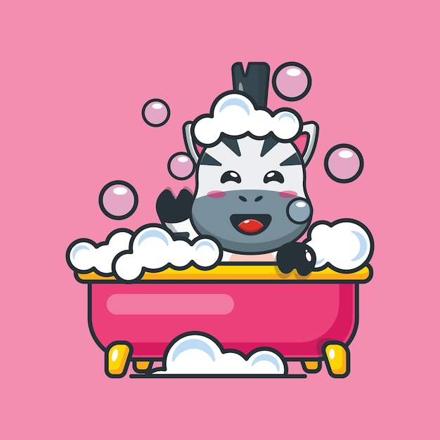 Zèbre Mignon Prenant Un Bain Moussant Dans Une Illustration De Dessin Animé De Baignoire