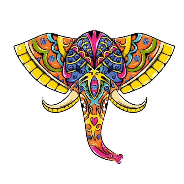Vecteur le zentangle coloré de l'éléphant de tête