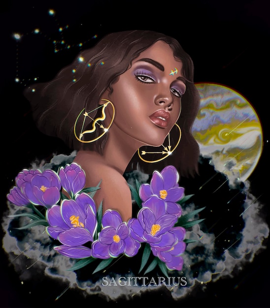 Zodiaque Sagittaire avec fleurs de crocus