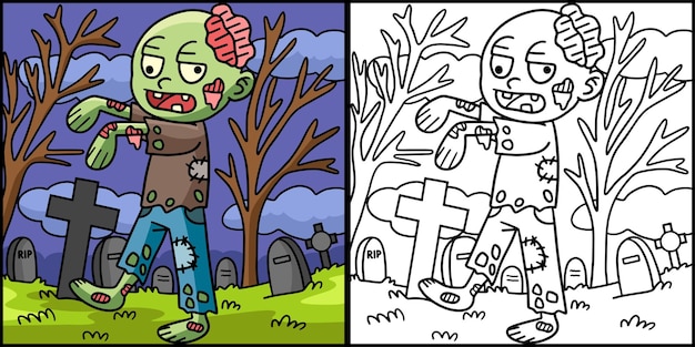 Zombie Halloween Coloriage Illustration Colorée