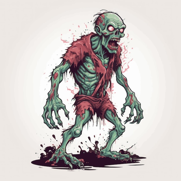 Vecteur des zombies effrayants avec des corps maigres et des vêtements déchirés.