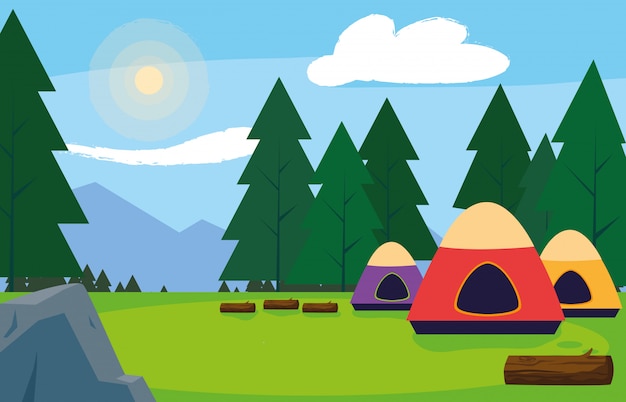 Zone de camping avec paysage de jour de tentes
