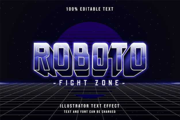 Zone De Combat De Roboto, Effet De Texte Modifiable 3d Dégradé Violet Style De Texte Ombre Néon Des Années 80