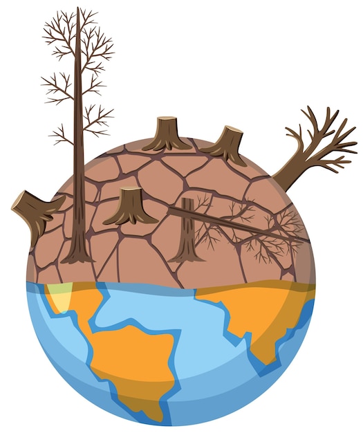 Vecteur zone frappée par la sécheresse sur le globe à cause du réchauffement climatique