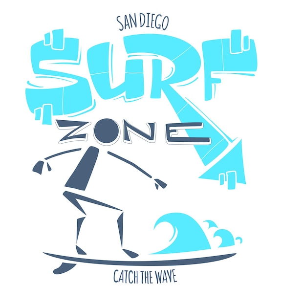 Vecteur zone de surf de san diego en californie attrapez la vague t-shirt imprimé surf graphiques