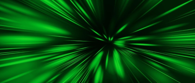 Zoom de vitesse de lumière verte abstraite sur le vecteur de technologie de fond noir