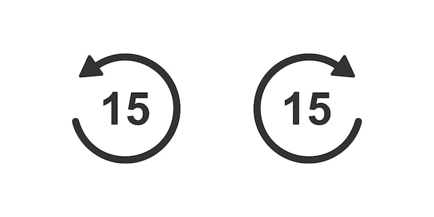 15 seconds rewind and fast forward icons Round repeat and next buttons with circle arrows isolated on white background Audio or video player playback elements