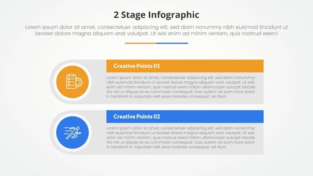 2 points stage template for comparison opposite infographic concept for slide presentation with big rectangle table box with round circle edge with flat style vector