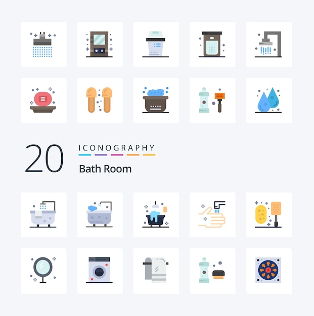 20 Bath Room Flat Color icon Pack like bath shower bin cleaning bath