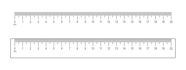 20 centimeters scale and ruler template isolated on white background Math or geometric tool for distance height or length measurement with markup and numbers