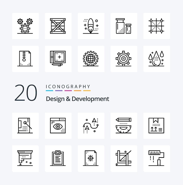 20 design development line icon pack like design coding page programing design